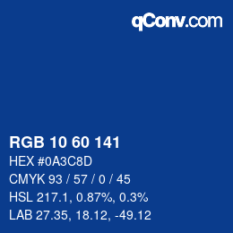 Color code: RGB 10 60 141 | qconv.com