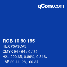 カラーコード: RGB 10 60 165 | qconv.com