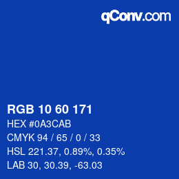 カラーコード: RGB 10 60 171 | qconv.com