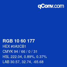 カラーコード: RGB 10 60 177 | qconv.com