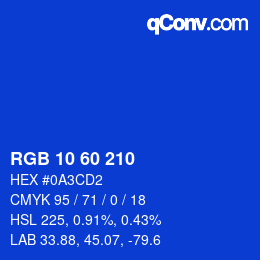 颜色代码: RGB 10 60 210 | qconv.com