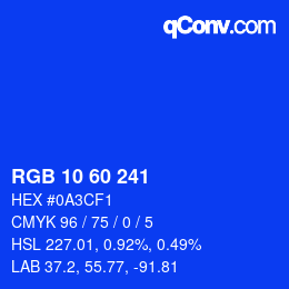 颜色代码: RGB 10 60 241 | qconv.com