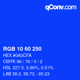 カラーコード: RGB 10 60 250 | qconv.com