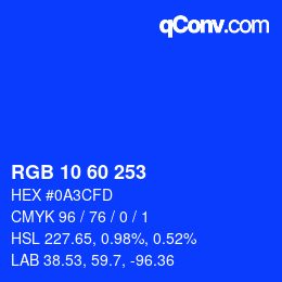 カラーコード: RGB 10 60 253 | qconv.com
