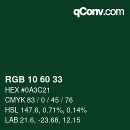 カラーコード: RGB 10 60 33 | qconv.com