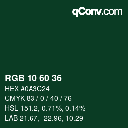 カラーコード: RGB 10 60 36 | qconv.com
