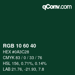 カラーコード: RGB 10 60 40 | qconv.com