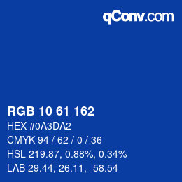 カラーコード: RGB 10 61 162 | qconv.com