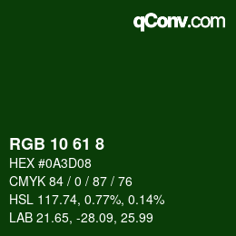 Color code: RGB 10 61 8 | qconv.com
