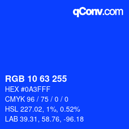 Color code: RGB 10 63 255 | qconv.com