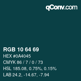 カラーコード: RGB 10 64 69 | qconv.com