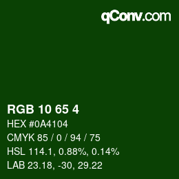 カラーコード: RGB 10 65 4 | qconv.com