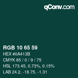 Color code: RGB 10 65 59 | qconv.com