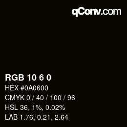 颜色代码: RGB 10 6 0 | qconv.com