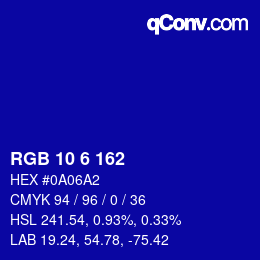 Color code: RGB 10 6 162 | qconv.com