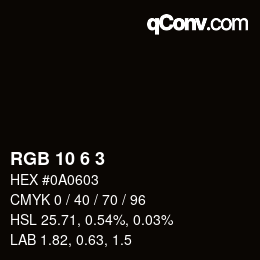 颜色代码: RGB 10 6 3 | qconv.com