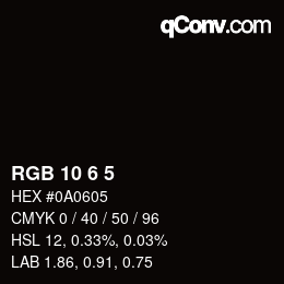 颜色代码: RGB 10 6 5 | qconv.com