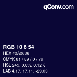 Color code: RGB 10 6 54 | qconv.com