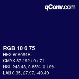 Color code: RGB 10 6 75 | qconv.com