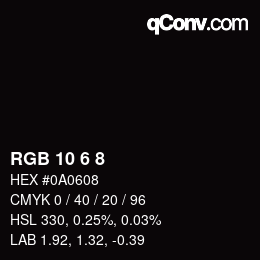カラーコード: RGB 10 6 8 | qconv.com
