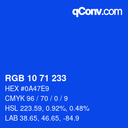 Color code: RGB 10 71 233 | qconv.com