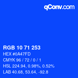 Color code: RGB 10 71 253 | qconv.com