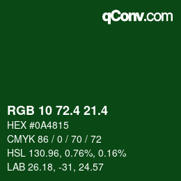 カラーコード: RGB 10 72.4 21.4 | qconv.com