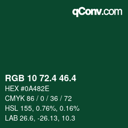 カラーコード: RGB 10 72.4 46.4 | qconv.com