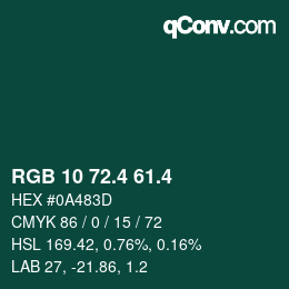 カラーコード: RGB 10 72.4 61.4 | qconv.com