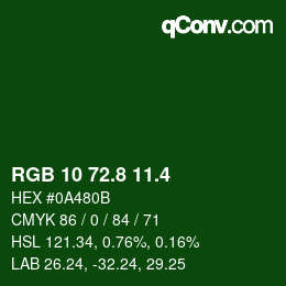 カラーコード: RGB 10 72.8 11.4 | qconv.com