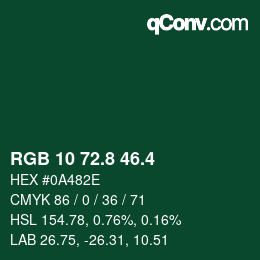 カラーコード: RGB 10 72.8 46.4 | qconv.com