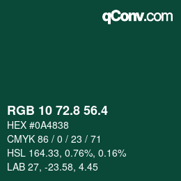 カラーコード: RGB 10 72.8 56.4 | qconv.com