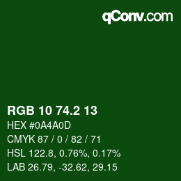 カラーコード: RGB 10 74.2 13 | qconv.com