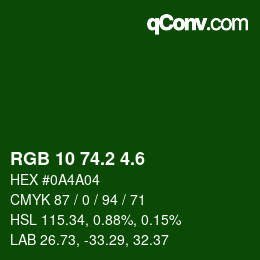 カラーコード: RGB 10 74.2 4.6 | qconv.com