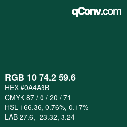 カラーコード: RGB 10 74.2 59.6 | qconv.com