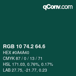 カラーコード: RGB 10 74.2 64.6 | qconv.com