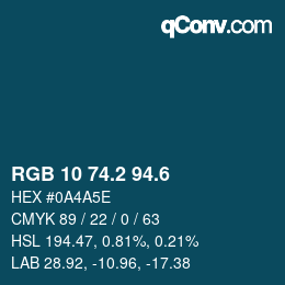 カラーコード: RGB 10 74.2 94.6 | qconv.com
