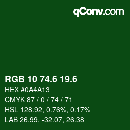 カラーコード: RGB 10 74.6 19.6 | qconv.com