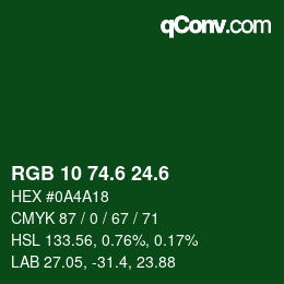 カラーコード: RGB 10 74.6 24.6 | qconv.com