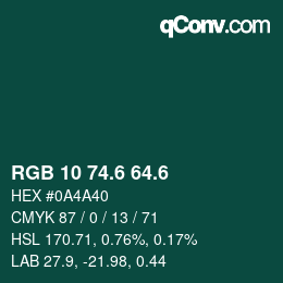 カラーコード: RGB 10 74.6 64.6 | qconv.com