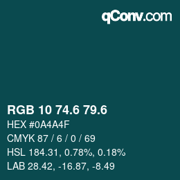 カラーコード: RGB 10 74.6 79.6 | qconv.com