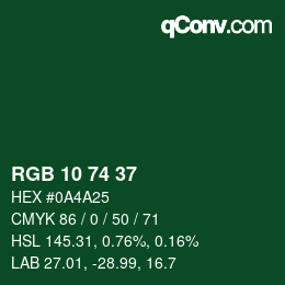カラーコード: RGB 10 74 37 | qconv.com