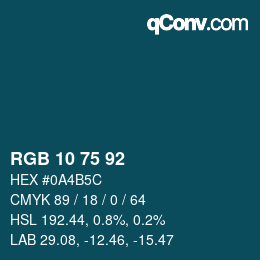颜色代码: RGB 10 75 92 | qconv.com