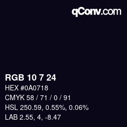 颜色代码: RGB 10 7 24 | qconv.com