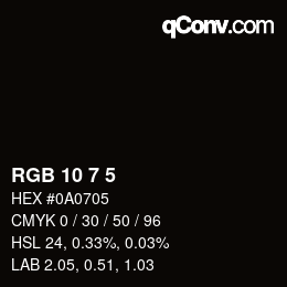 Color code: RGB 10 7 5 | qconv.com