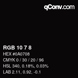 カラーコード: RGB 10 7 8 | qconv.com