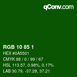 カラーコード: RGB 10 85 1 | qconv.com