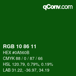カラーコード: RGB 10 86 11 | qconv.com