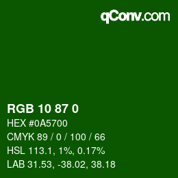 Color code: RGB 10 87 0 | qconv.com