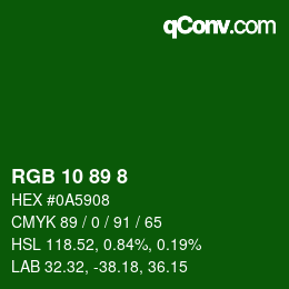 Color code: RGB 10 89 8 | qconv.com